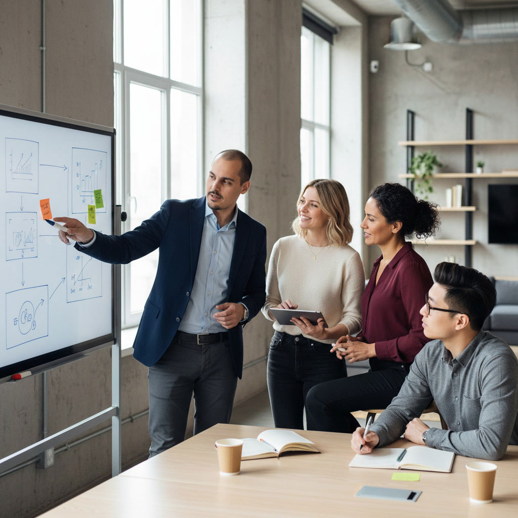 Swap The Toxins founder and expert team sharing ideas and prioritizing non-toxic product research during a collaborative meeting.